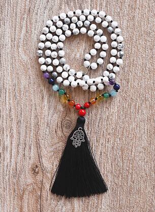 Meditační mala ČAKRY - Magnezit s hamsou se stříbrným logem (Ag 925/1000)