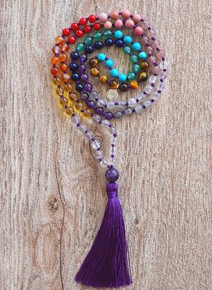 Meditační mala ČAKRY - PURPLE se stříbrným logem (Ag 925/1000)