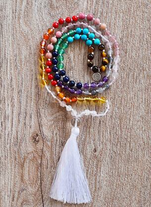 Meditační mala ČAKRY - WHITE se stříbrným logem (Ag 925/1000)