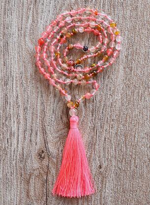 Meditační mala - Třešňový Křišťál se stříbrným logem (Ag 925/1000)