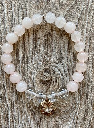 Bracelet FRANGIPANA - rose quartz and crystal