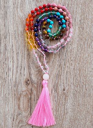 Meditační mala ČAKRY - PINK se stříbrným logem (Ag 925/1000)