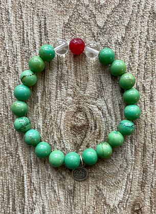 Náramek - tyrkys, křišťál a růžový achát