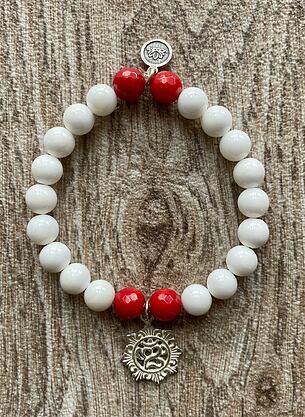 Náramek BALIJSKÝ ÓM - bílý jantar a rubín