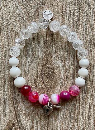 Náramek ZÁMEK - bílý jantar, achát a pukaný křišťál