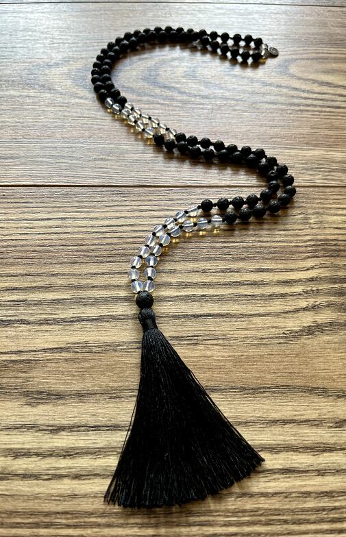 Meditační mala - Opalit a Láva se stříbrným logem (Ag 925/1000)