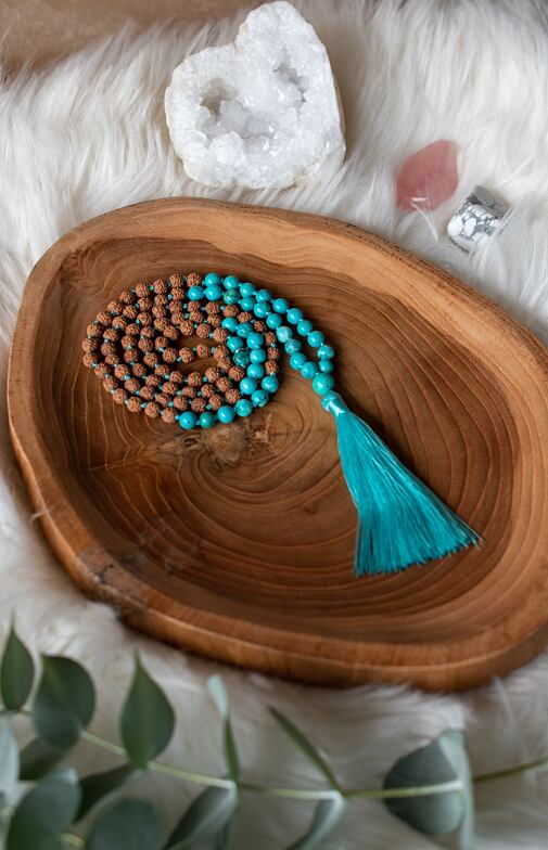 Meditační mala - tyrkys a rudraksha