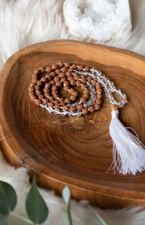 Meditační mala - křišťál a rudraksha