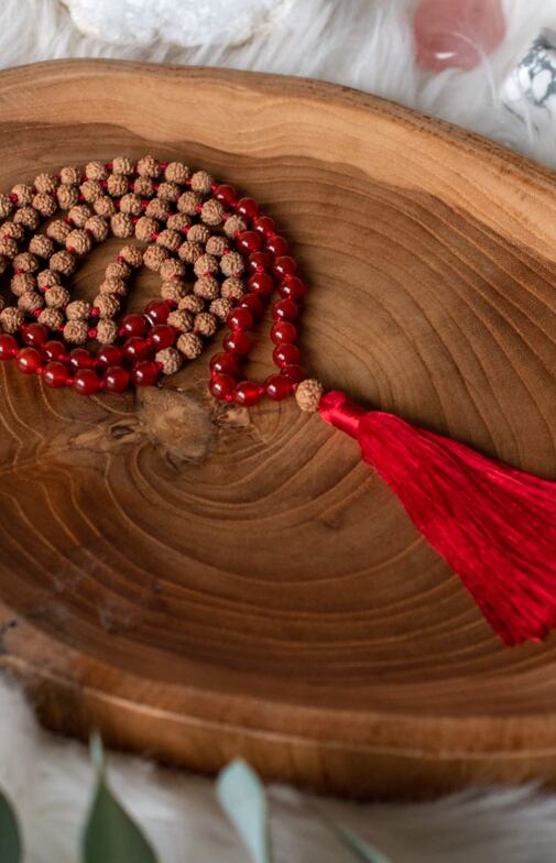 Meditační mala - karneol a rudraksha