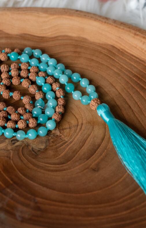 Meditační mala - akvamarín a rudraksha