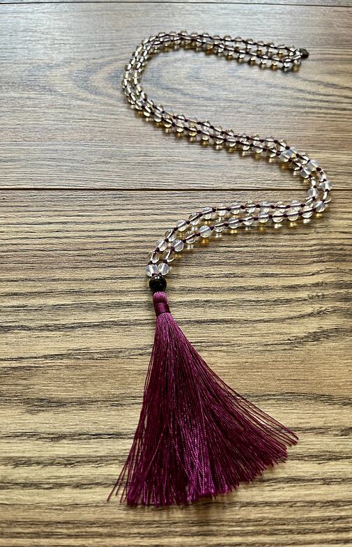 Meditační mala - Opalit a Křišťál PURPLE se stříbrným logem (Ag 925/1000)