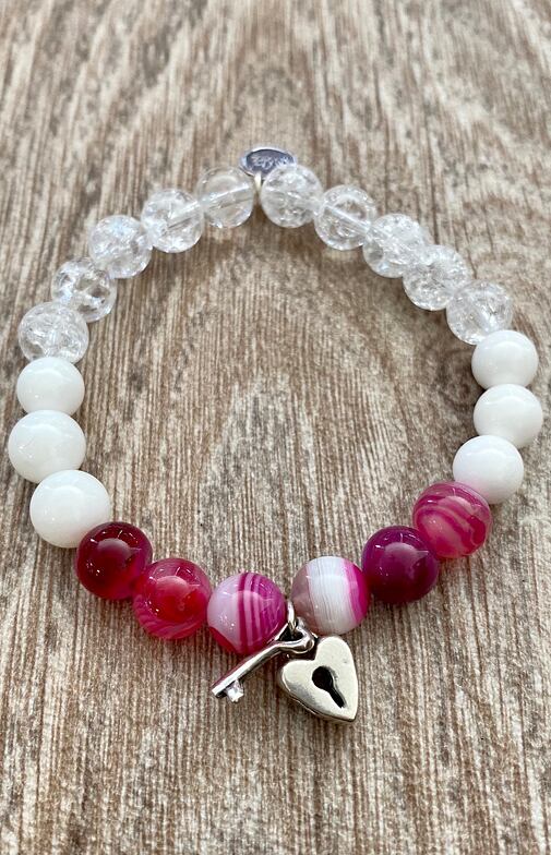 YOGGYS náramek ZÁMEK - bílý jantar, achát a pukaný křišťál.