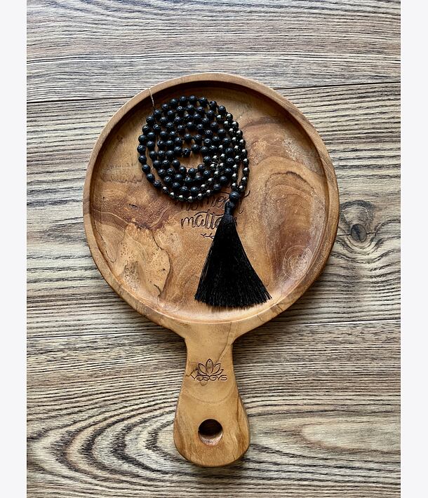 Meditační mala - Hematit a Láva se stříbrným logem (Ag 925/1000)