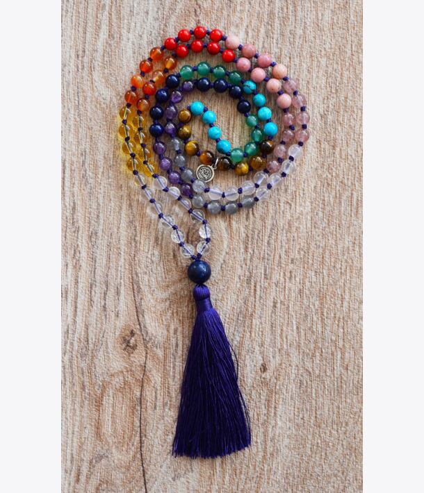 Meditační mala ČAKRY - INDIGO se stříbrným logem (Ag 925/1000)