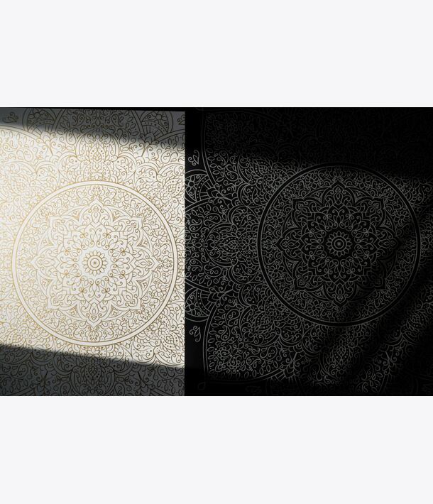 mandala gold, jógová podložka, profesionální podložka na jógu, jógamatka, black and white, černá a bílá, ying and yang