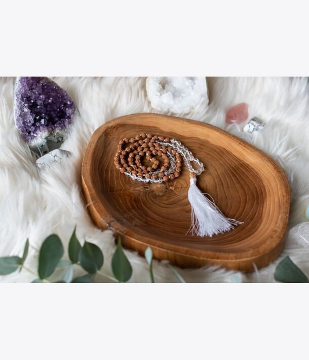 Meditační mala - křišťál a rudraksha