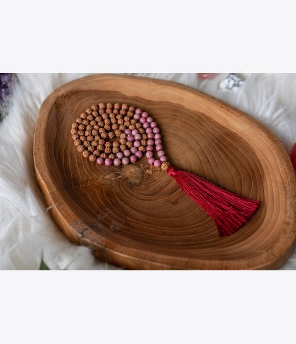 Meditační mala - rodonit a rudraksha