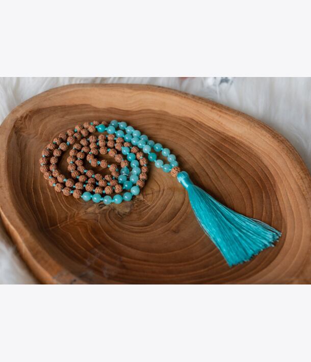 Meditační mala - akvamarín a rudraksha