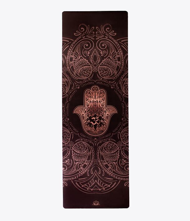 YOGGYS [HAMSA] tmavě hnědá designová jógová podložka s HAMSOU 