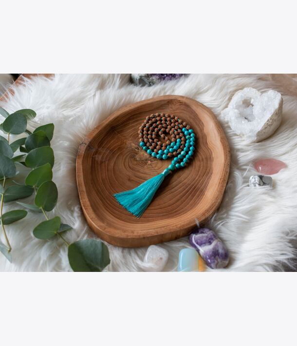 Meditační mala - tyrkys a rudraksha