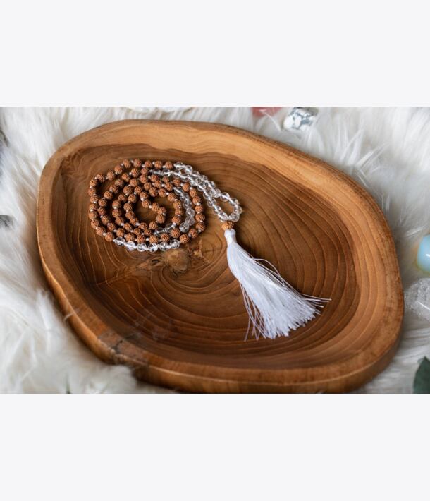 Meditační mala - křišťál a rudraksha