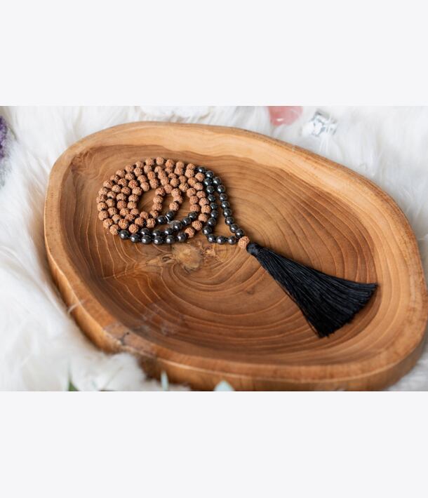 Meditační mala - hematit a rudraksha