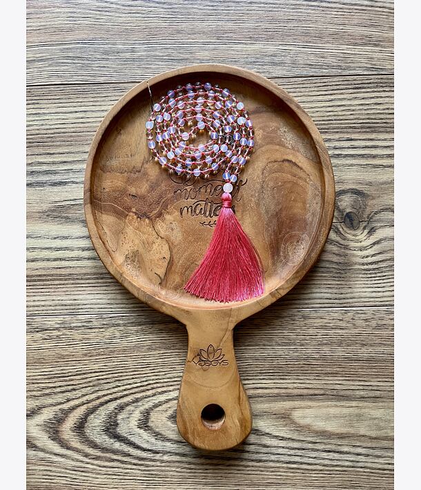 Meditační mala - Opalit a Křišťál PINK se stříbrným logem (Ag 925/1000)