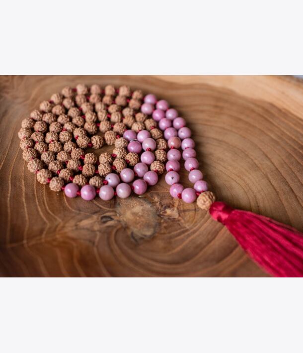 Meditační mala - rodonit a rudraksha