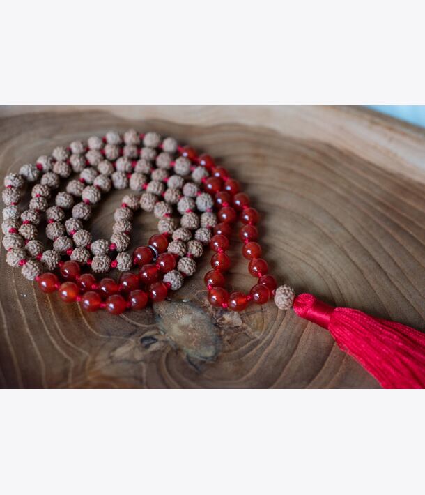 Meditační mala - karneol a rudraksha