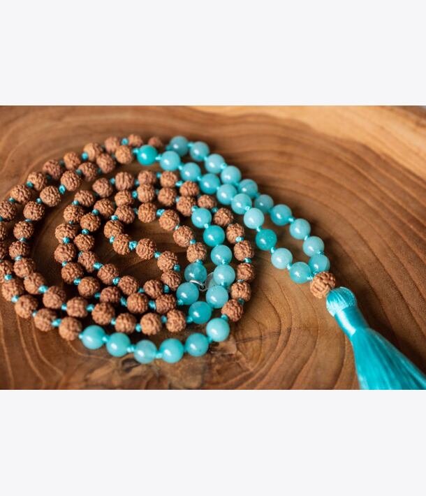 Meditační mala - akvamarín a rudraksha
