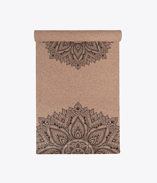 Korková podložka na jógu INFINITY NATURAL s tmavě hnědou mandalou