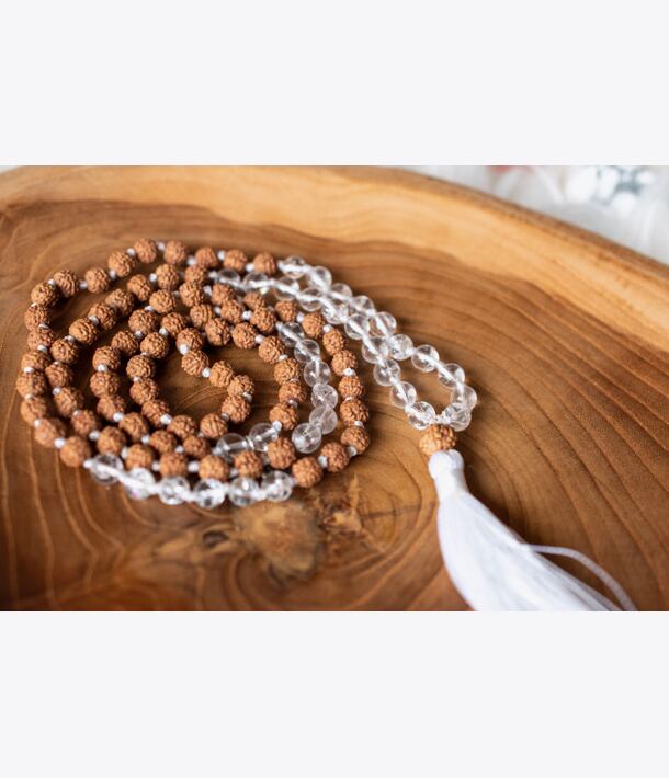 Meditační mala - křišťál a rudraksha