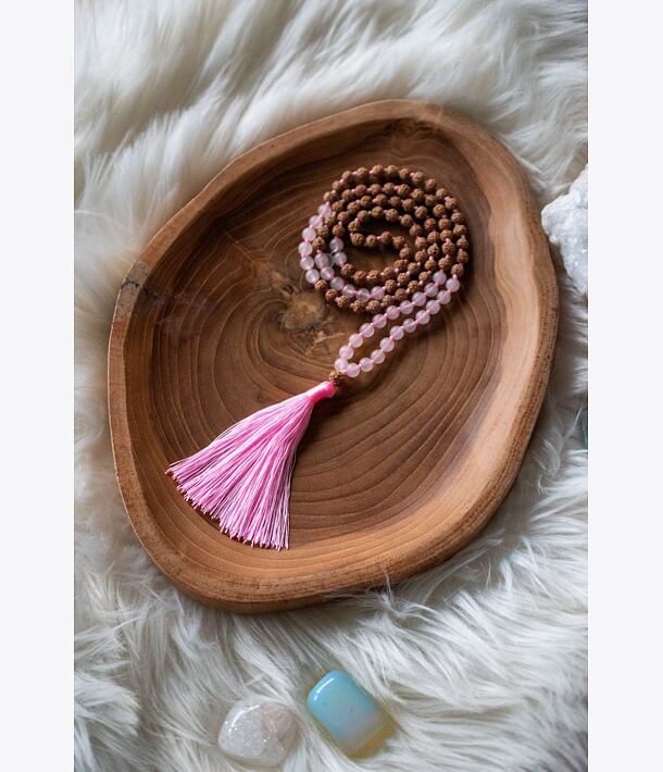 Meditační mala - růženín a rudraksha