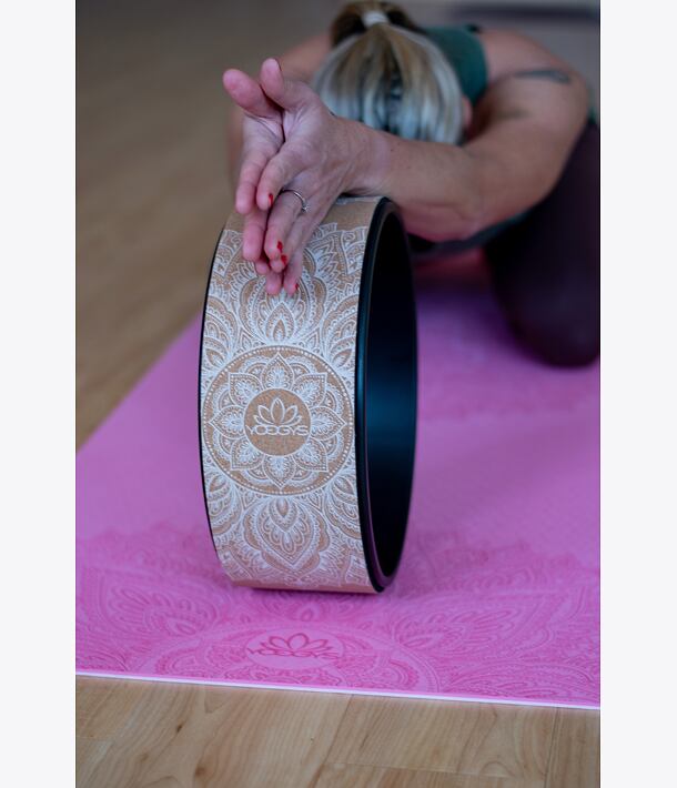 Kruh na jógu WHITE MANDALA NATURAL korkový s bílou mandalou