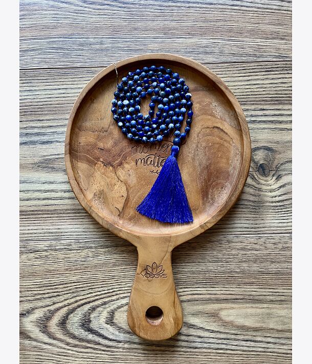 Meditační mala - Sodalit se stříbrným logem (Ag 925/1000)