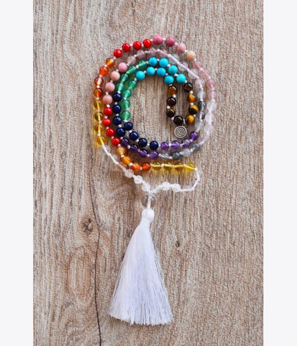 Meditační mala ČAKRY - WHITE se stříbrným logem (Ag 925/1000)