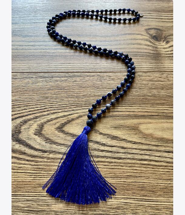 Meditační mala - Sodalit se stříbrným logem (Ag 925/1000)