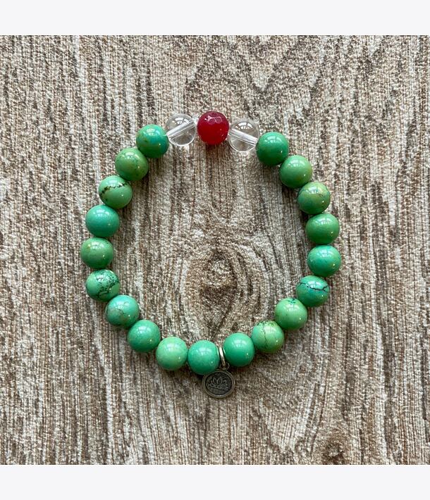 Náramek - tyrkys, křišťál a růžový achát