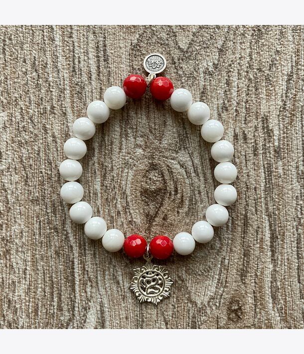 Náramek BALIJSKÝ ÓM - bílý jantar a rubín