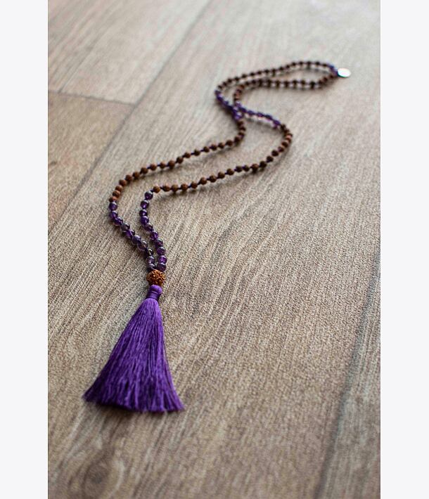 YOGGYS meditační mala - angelit a rudrakša PURPLE