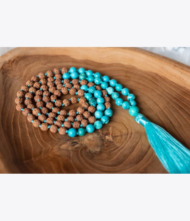 Meditační mala - tyrkys a rudraksha