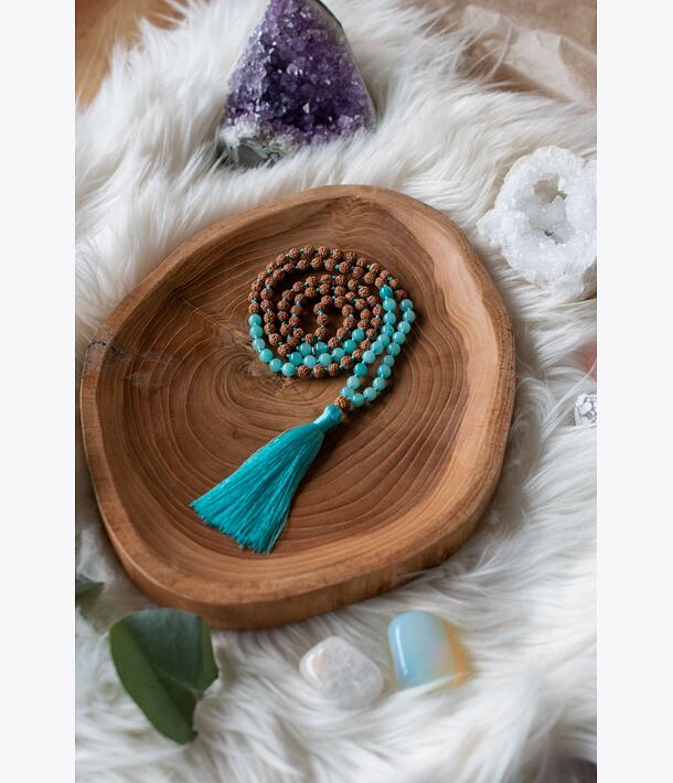 Meditační mala - akvamarín a rudraksha