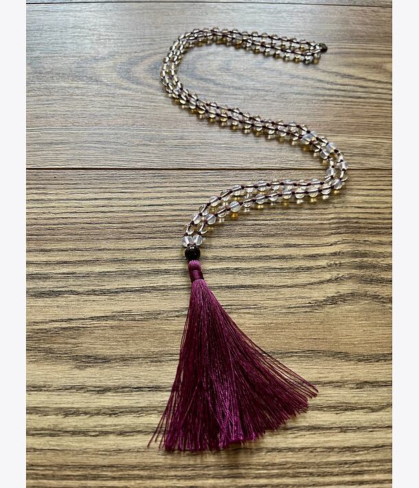 Meditační mala - Opalit a Křišťál PURPLE se stříbrným logem (Ag 925/1000)