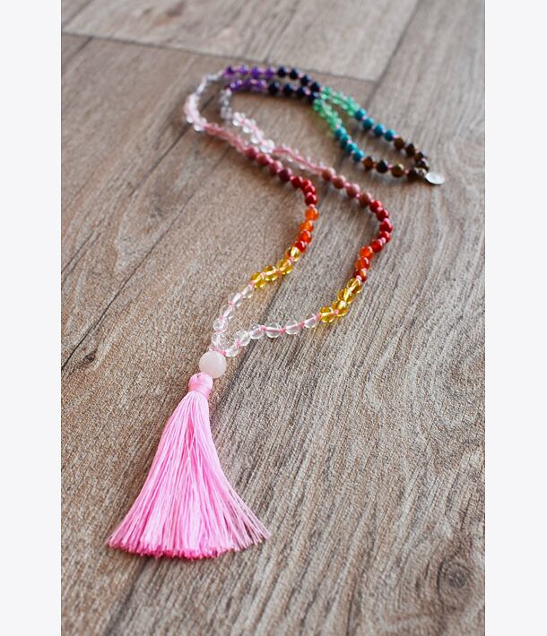 Meditační mala ČAKRY - PINK se stříbrným logem (Ag 925/1000)