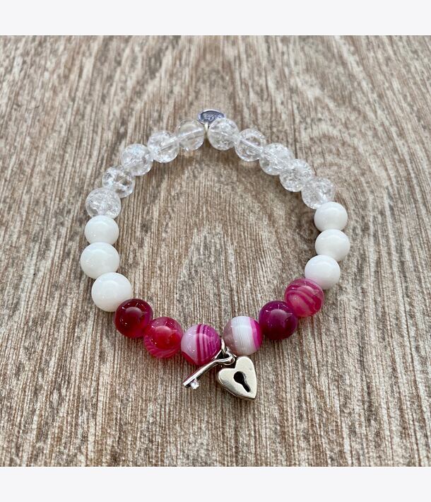 YOGGYS náramek ZÁMEK - bílý jantar, achát a pukaný křišťál.