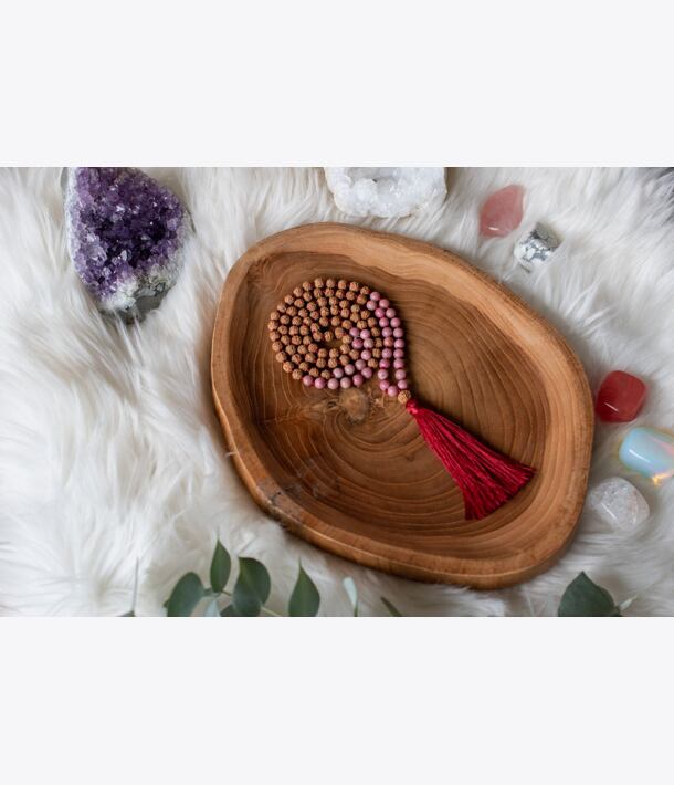 Meditační mala - rodonit a rudraksha