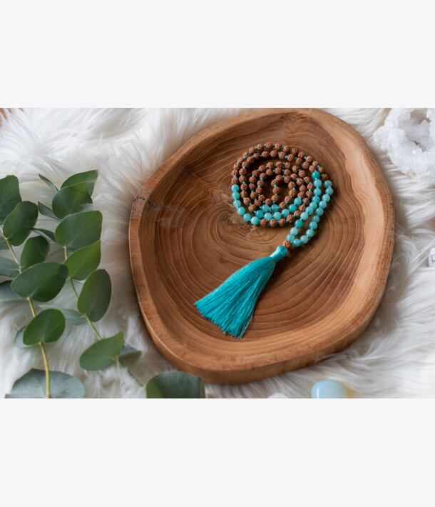 Meditační mala - akvamarín a rudraksha