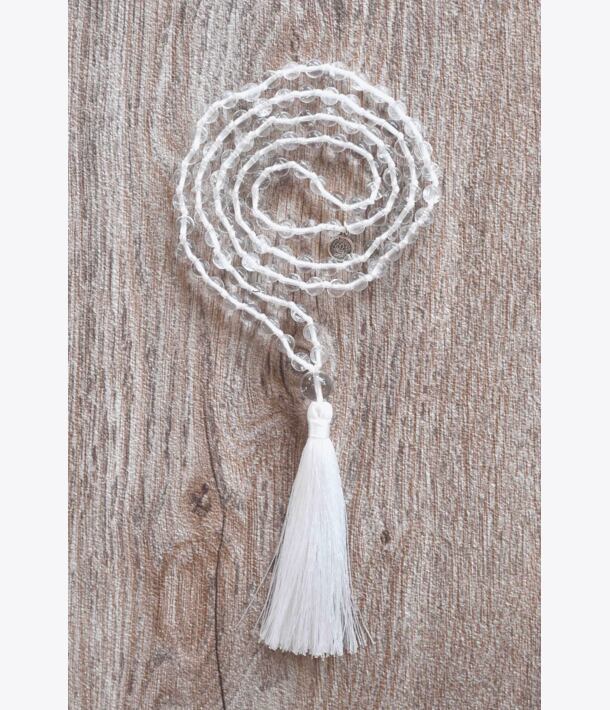 Meditační mala - Křišťál se stříbrným logem (Ag 925/1000)