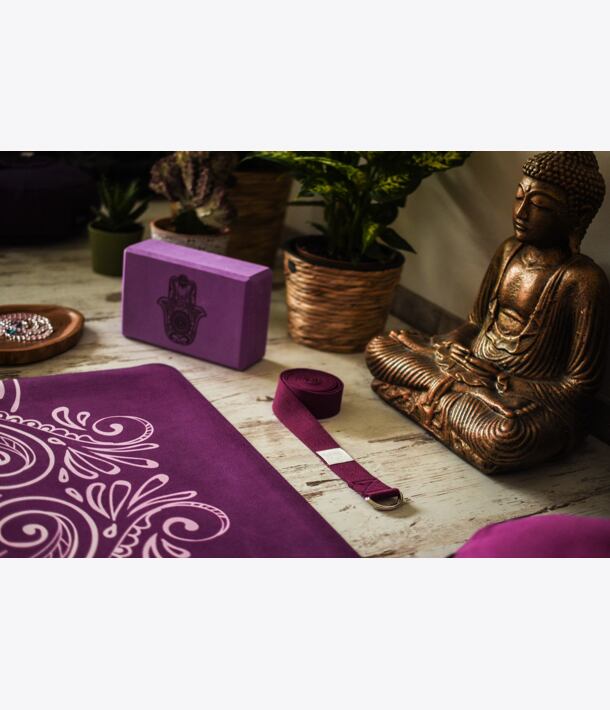 YOGGYS [HAMSA FIALOVÁ] fialová designová jógová podložka s HAMSOU 