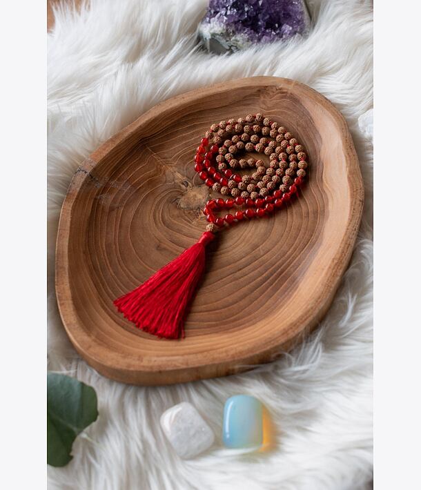 Meditační mala - karneol a rudraksha